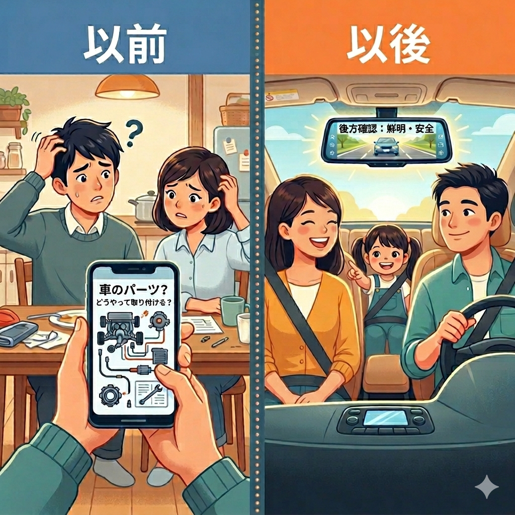 取付完了後の笑顔の家族